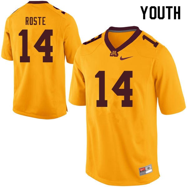 Youth #14 Jaran Roste Minnesota Golden Gophers College Football Jerseys Sale-Gold - Click Image to Close